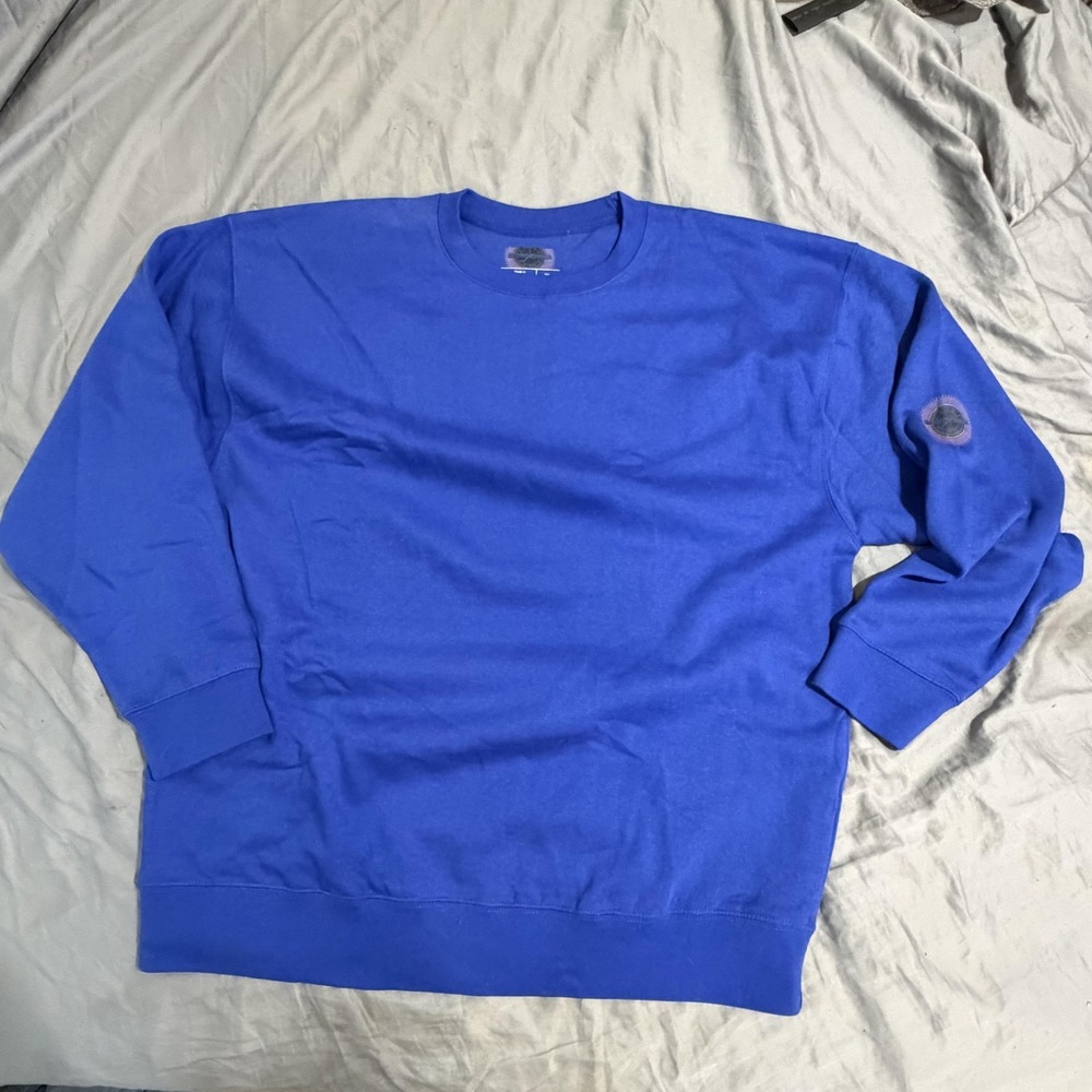Bear Graphic Sweatshirt Mens 2XL Blue Fleece Pullover Crew Neck Back Print